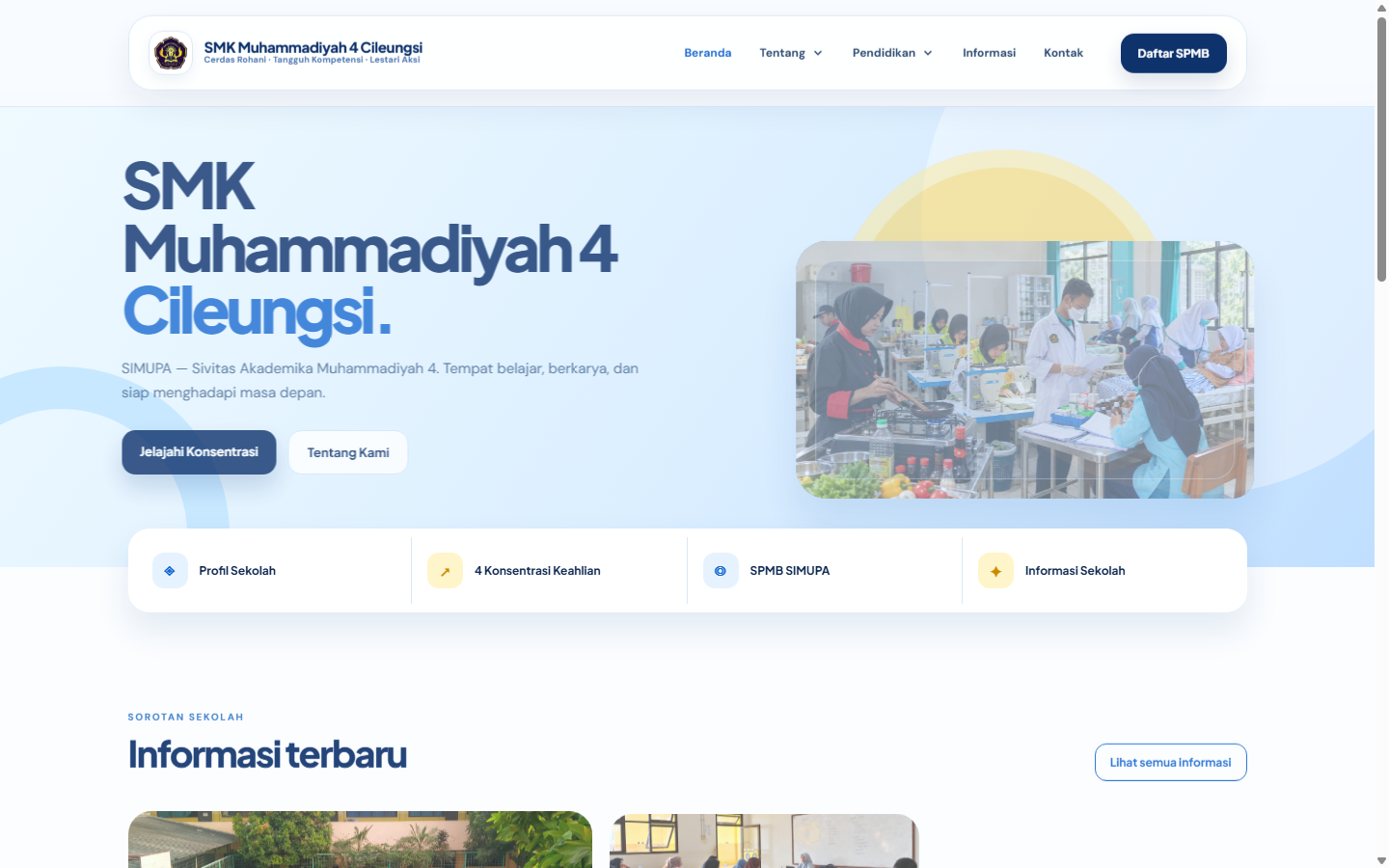 Landing page SPMB Online SMK Muhammadiyah 4 Cileungsi